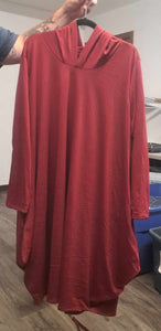 Wine Burgundy Dress with Hood Hoodie Dress