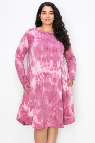 Pink Tie Dye Long Sleeve Dress