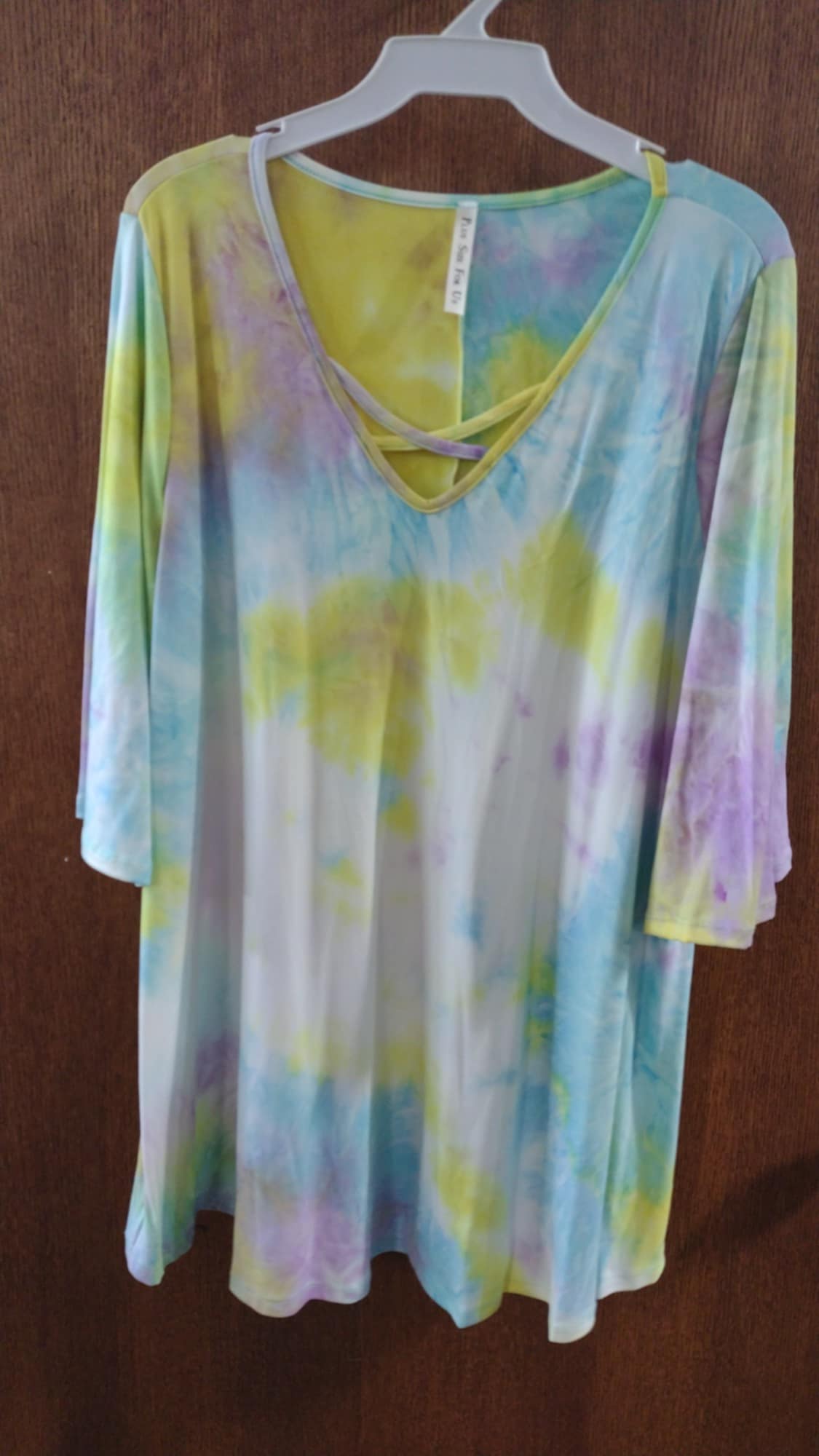 PSFU Pastel Tie Dye X Neck Shirt Top