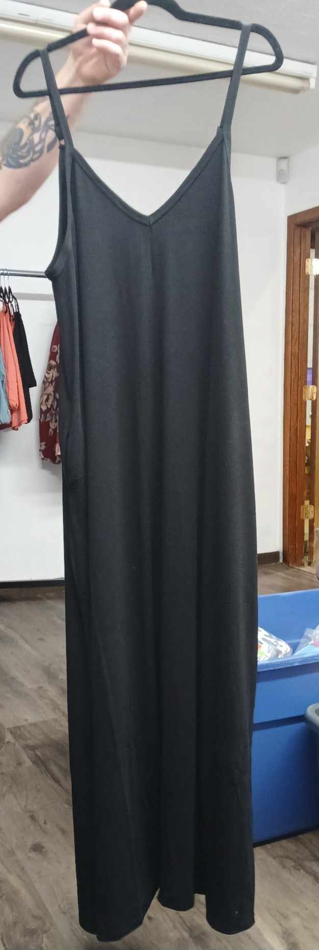 Solid Black Long Maxi Dress w Adjustable Straps