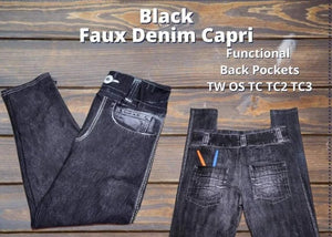 Traditional Black Faux Denim Capri