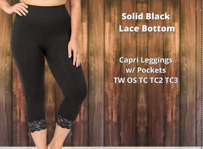 Black Lace Capri Capris with Pockets