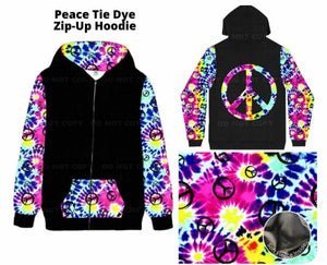 Peace Sign Multi Color Tie Dye Zip Up Hoodie