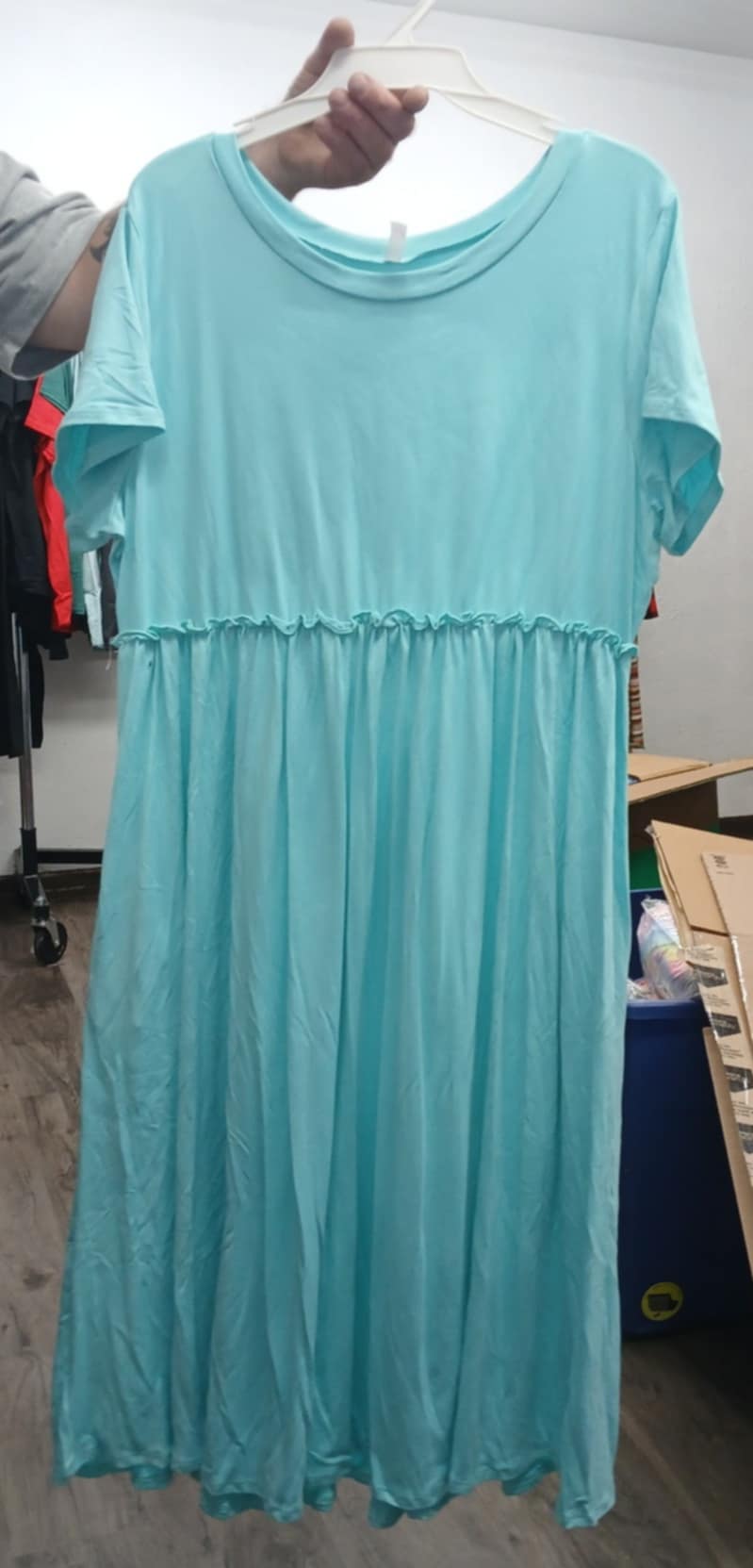 All Light Blue Green Teal Ruffled Middle Dress