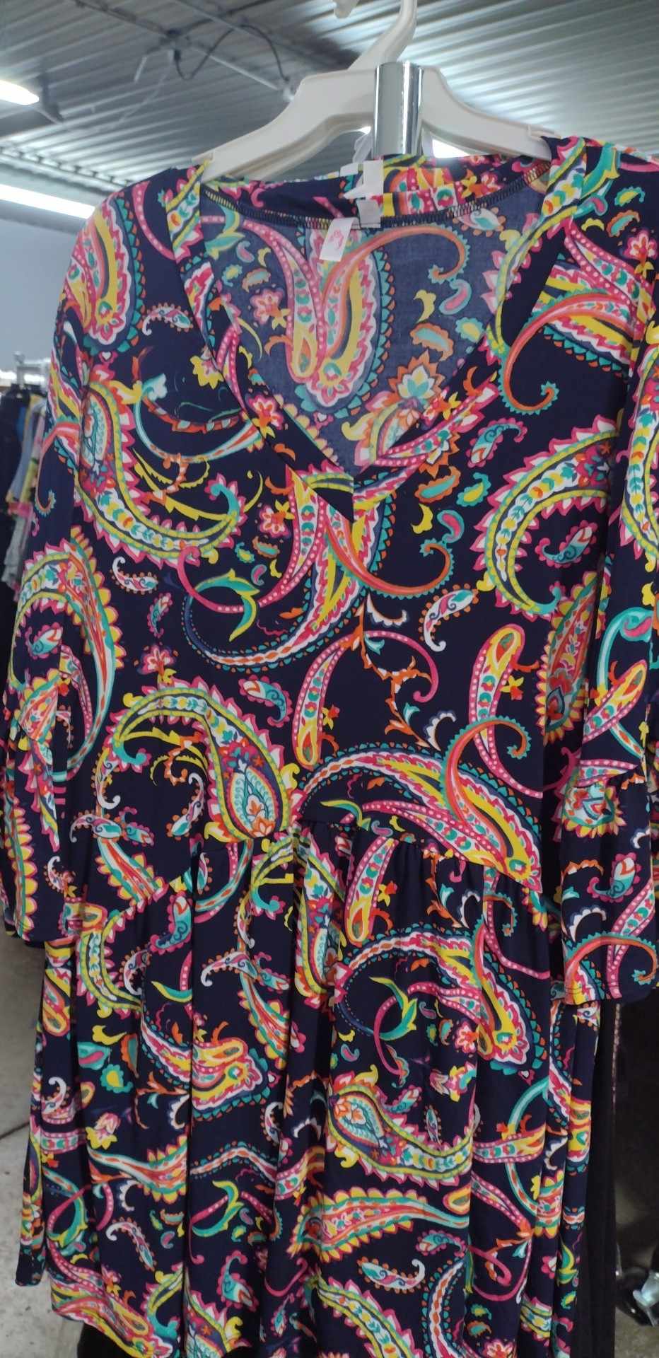 Navy Bright Paisley V Neck Shirt Top