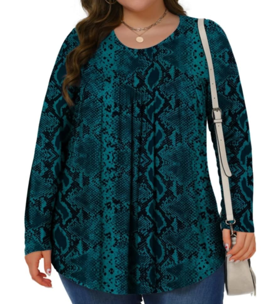 Teal Black Snakeskin Print Shirt Top