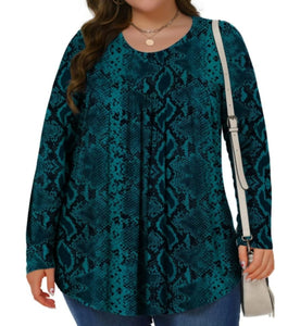 Teal Black Snakeskin Print Shirt Top