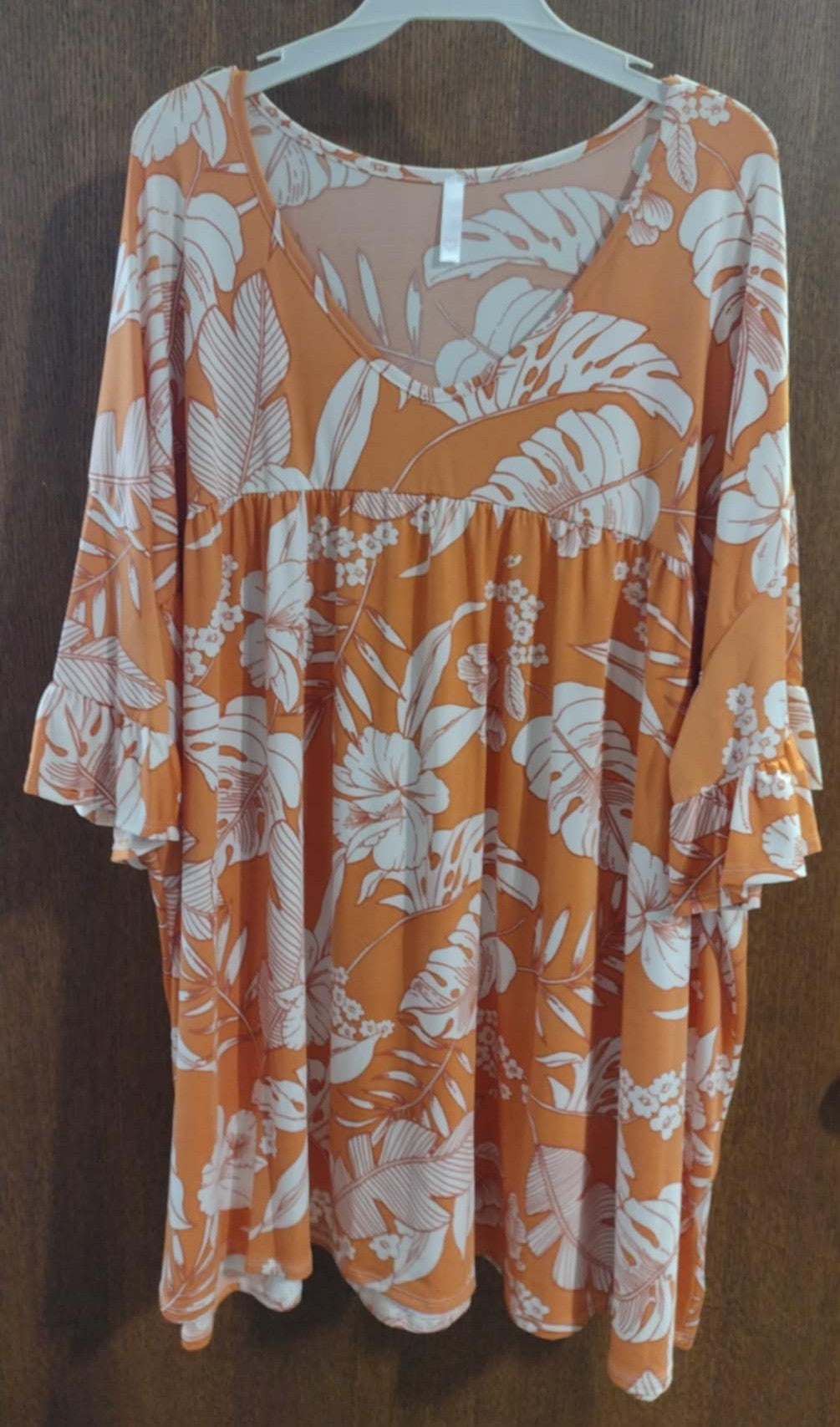 Orange White Floral Shirred Shirt Top