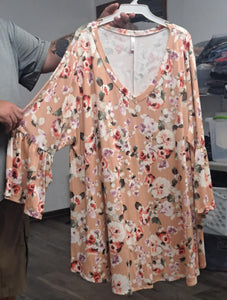 Peach Floral V Neck Shirt Top
