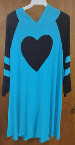 Blue Black Heart Hoodie Hooded Shirt Top