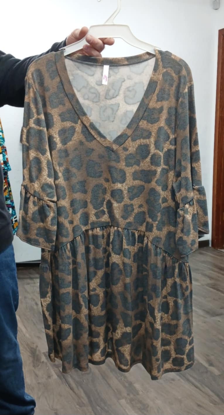 Brown Black Leopard V Neck Shirt Top