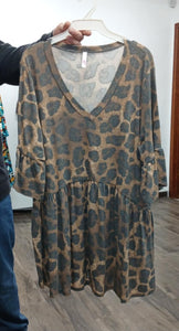 Brown Black Leopard V Neck Shirt Top