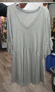Solid All Gray Grey Babydoll V Neck Shirt Top