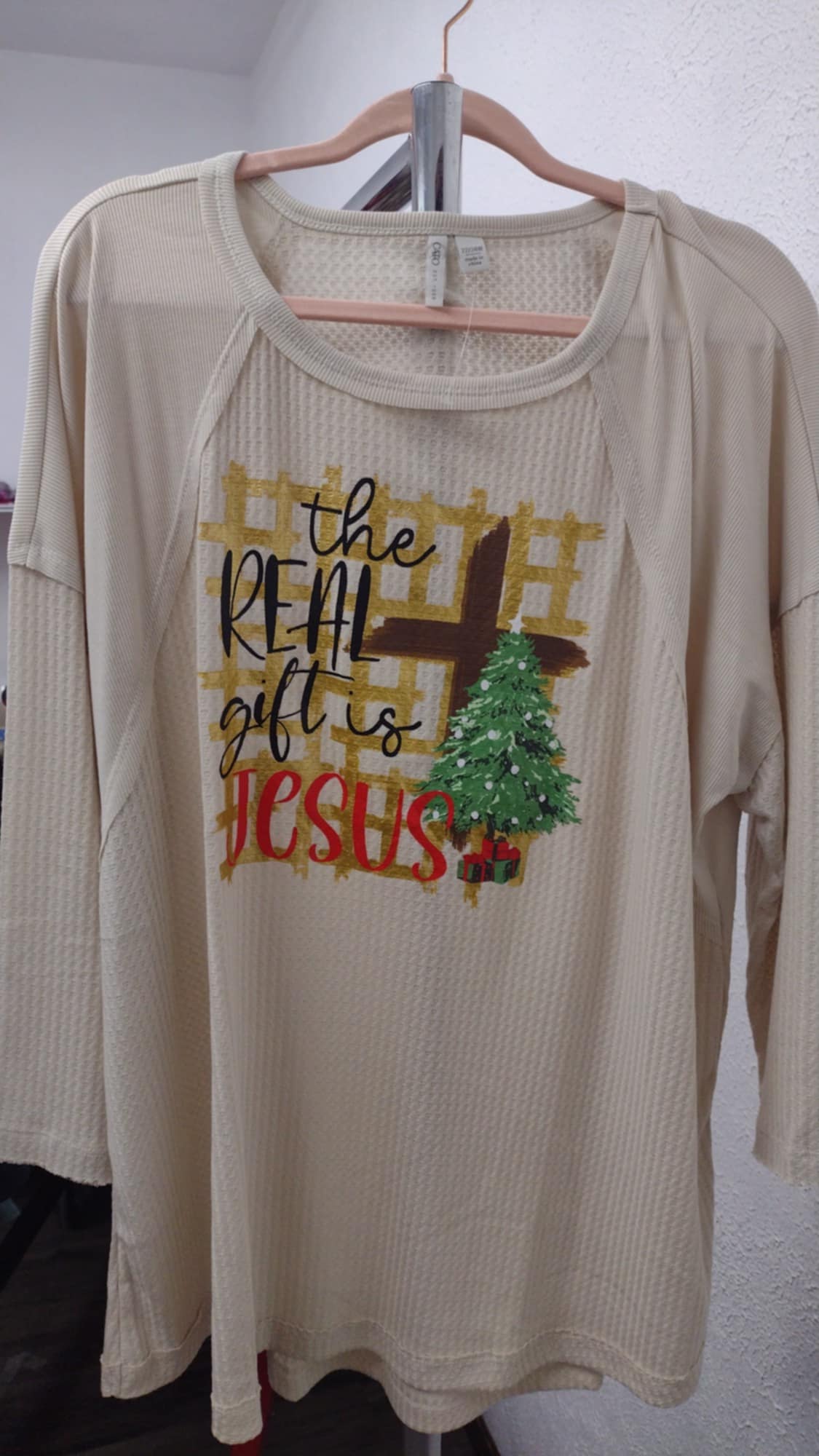 The Real Gift is Jesus Waffle Knit Shirt Top