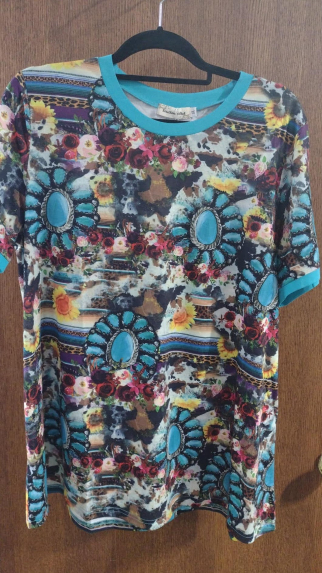 Turquoise Teal Cow Leopard Stripe Shirt Top
