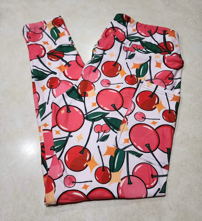 Cherry Full Length Leggings w Pockets