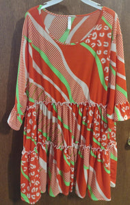 Bright Orange Green Tiered Leopard Shirt Top