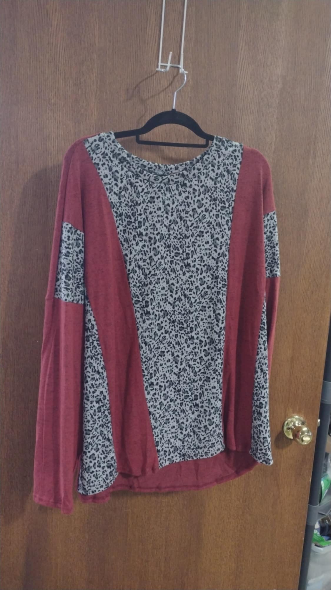 Burgundy Gray Leopard Animal Print Shirt Top