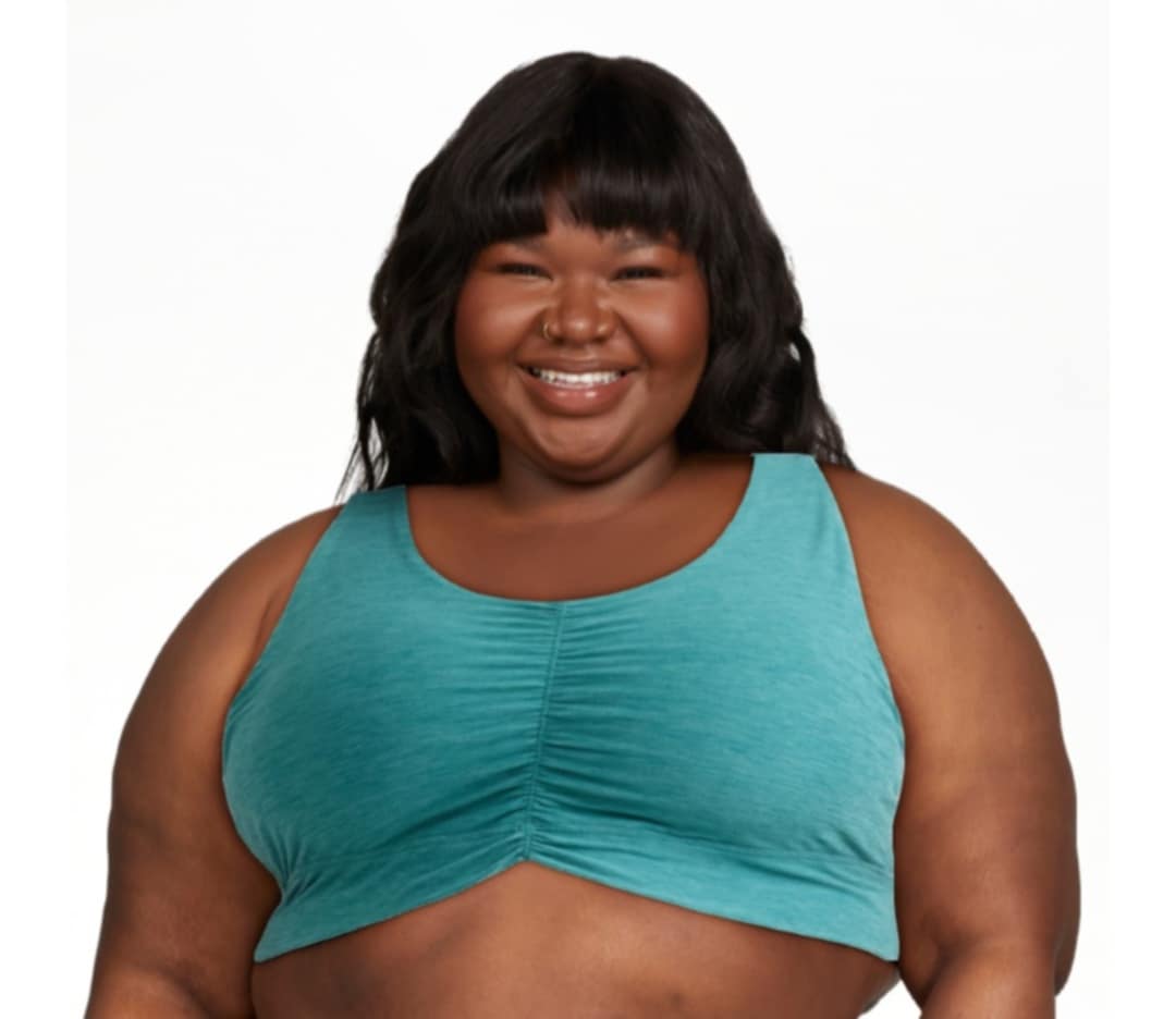 Green Rouched Front Sports Bra