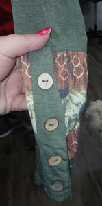 Green Shirt Top w Button Sleeves