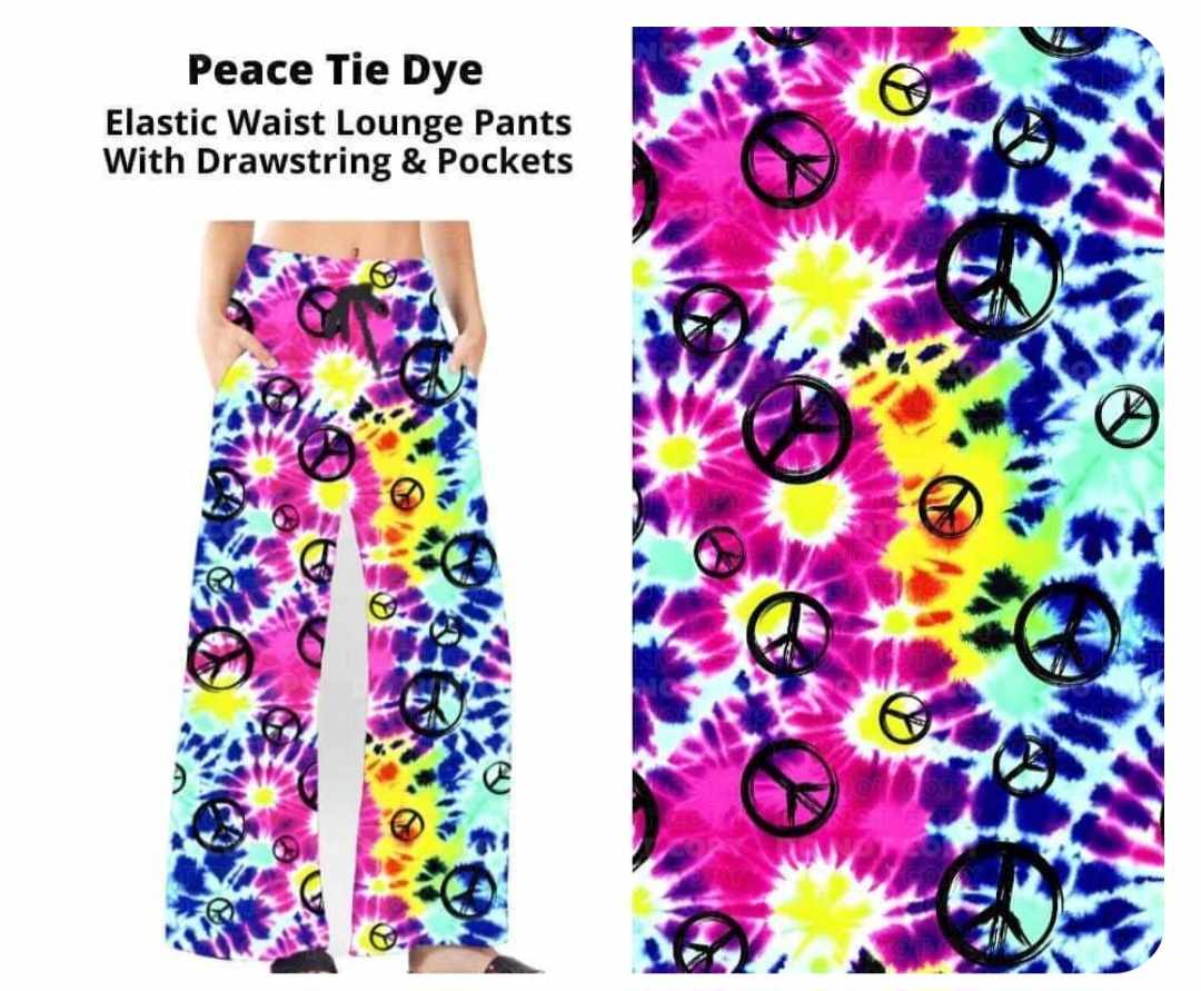 Multi Tie Dye Black Peace Sign Lounge Pant Pants w Pockets