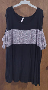PSFU Black Gray Pink Floral Cold Shoulder Shirt Top