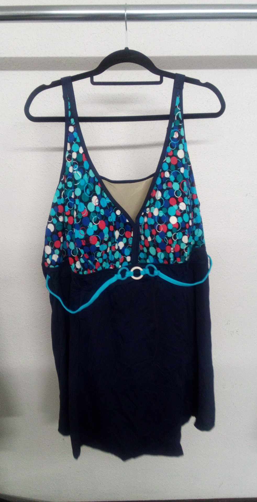 Black Blue Circle Top One Piece Swimsuit Swim Bathing Suit