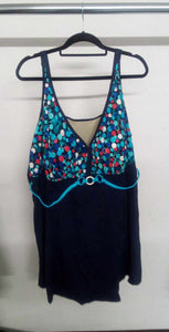 Black Blue Circle Top One Piece Swimsuit Swim Bathing Suit