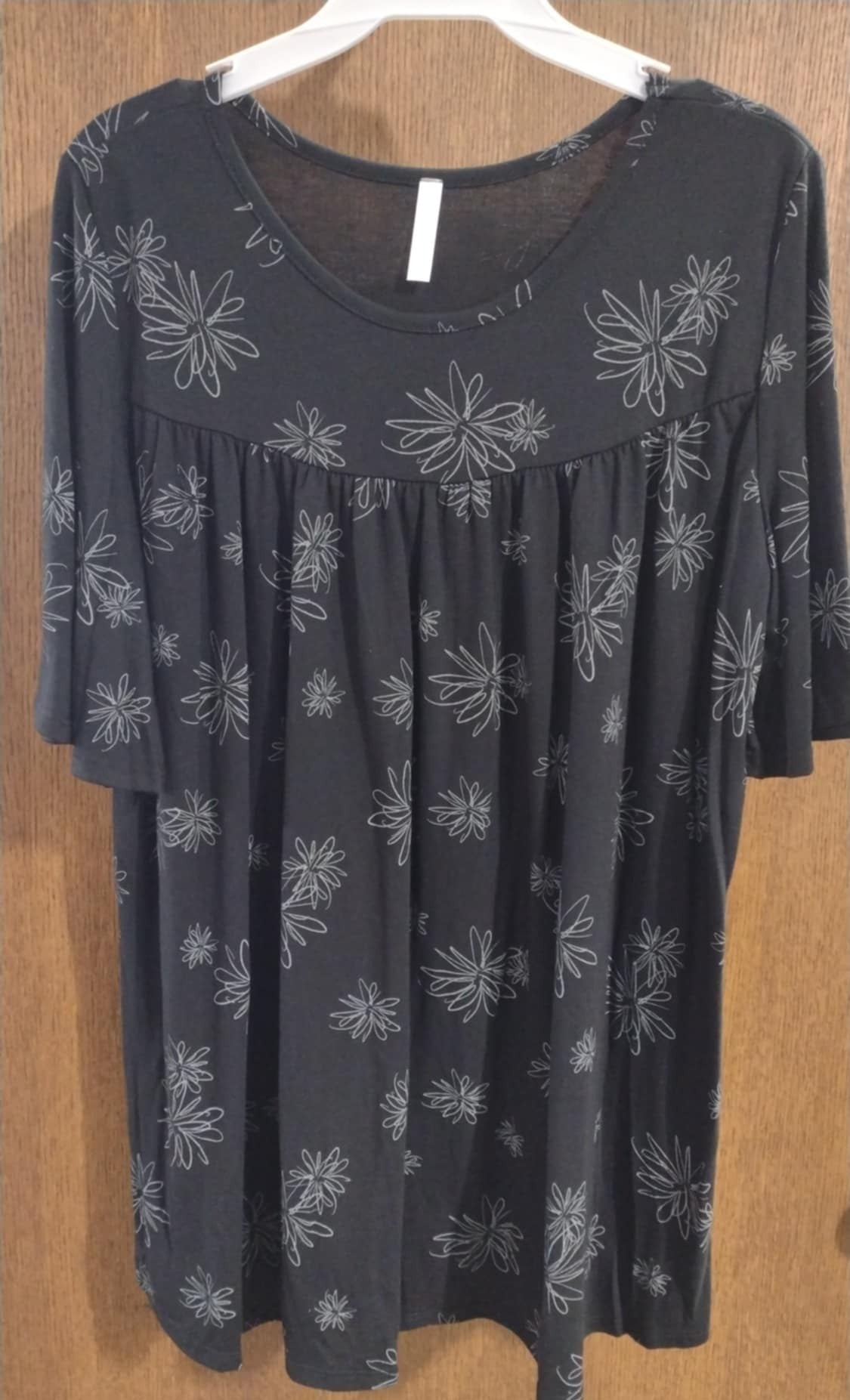 Black Floral Shirred Shirt Top