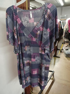 Purple Pink Houndstooth V Neck Shirt Top