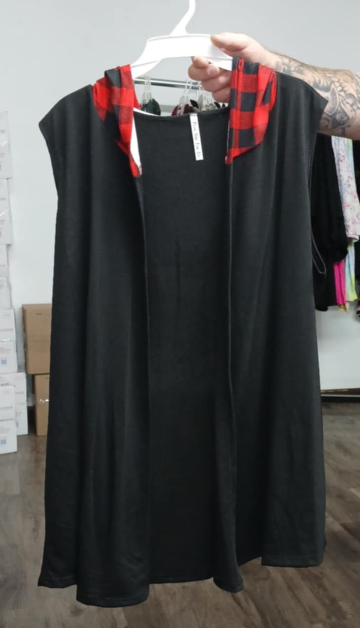 PSFU Black & Red Plaid Hooded Vest