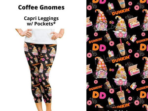 Coffee Dunkin Donut Gnomes Capri Capris w Pockets