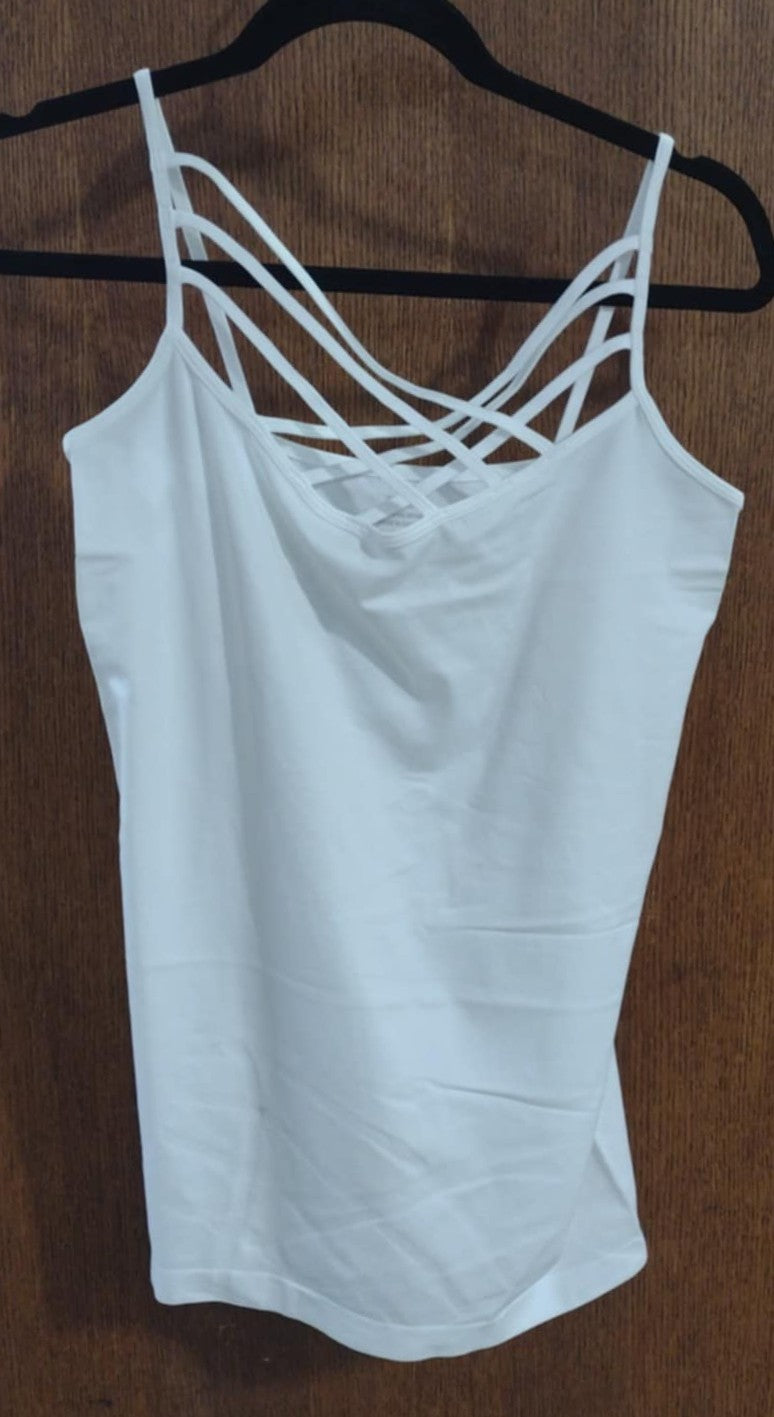 Solid White Criss Cross X Neckline Tank