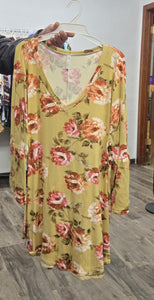 Light Gold Pink Floral V Neck Shirt Top