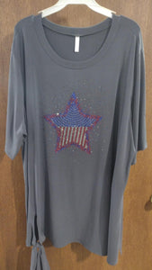Gray Sequin Shiny Star Shirt Top Tunic