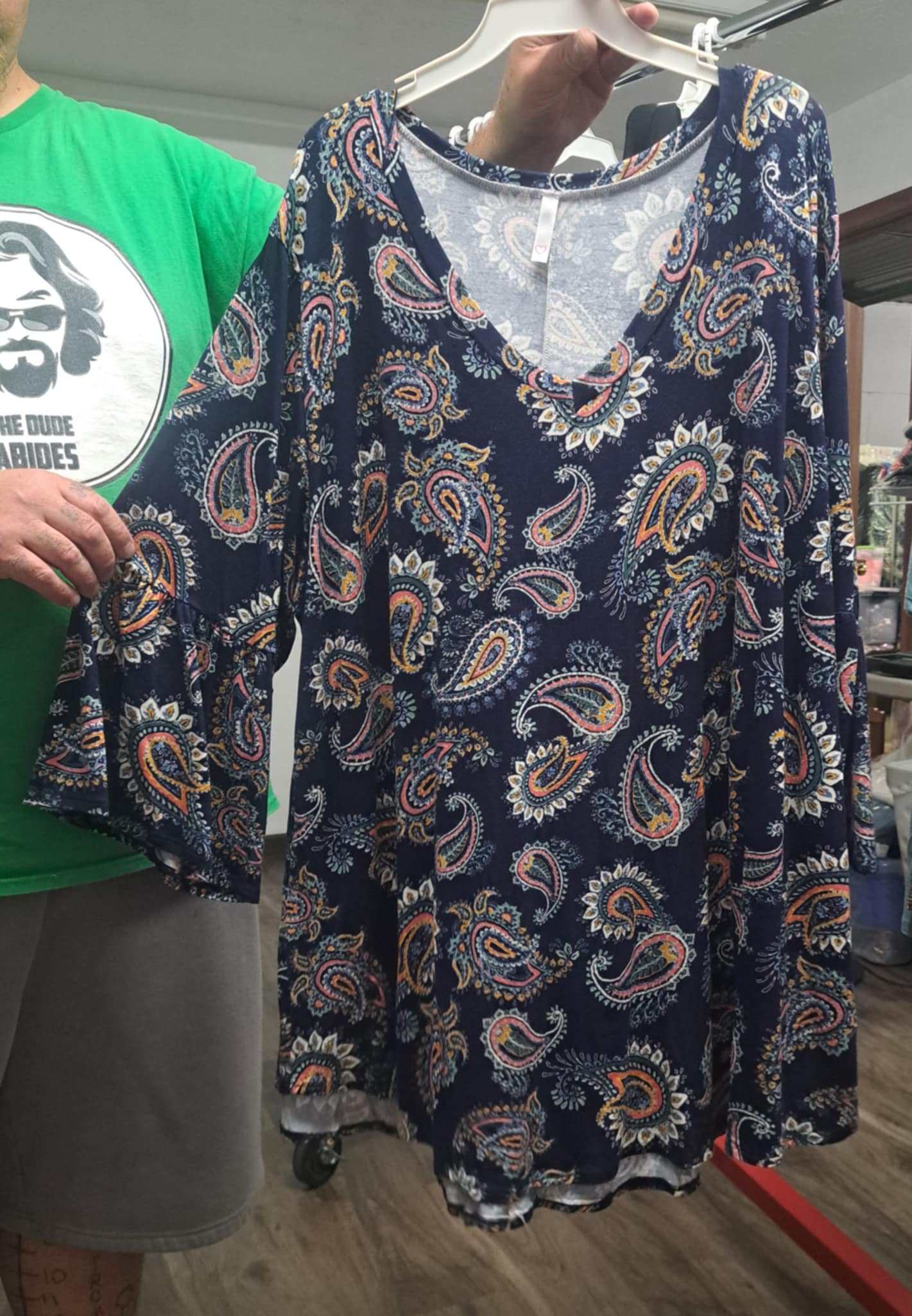 Navy Paisley V Neck Shirt Top