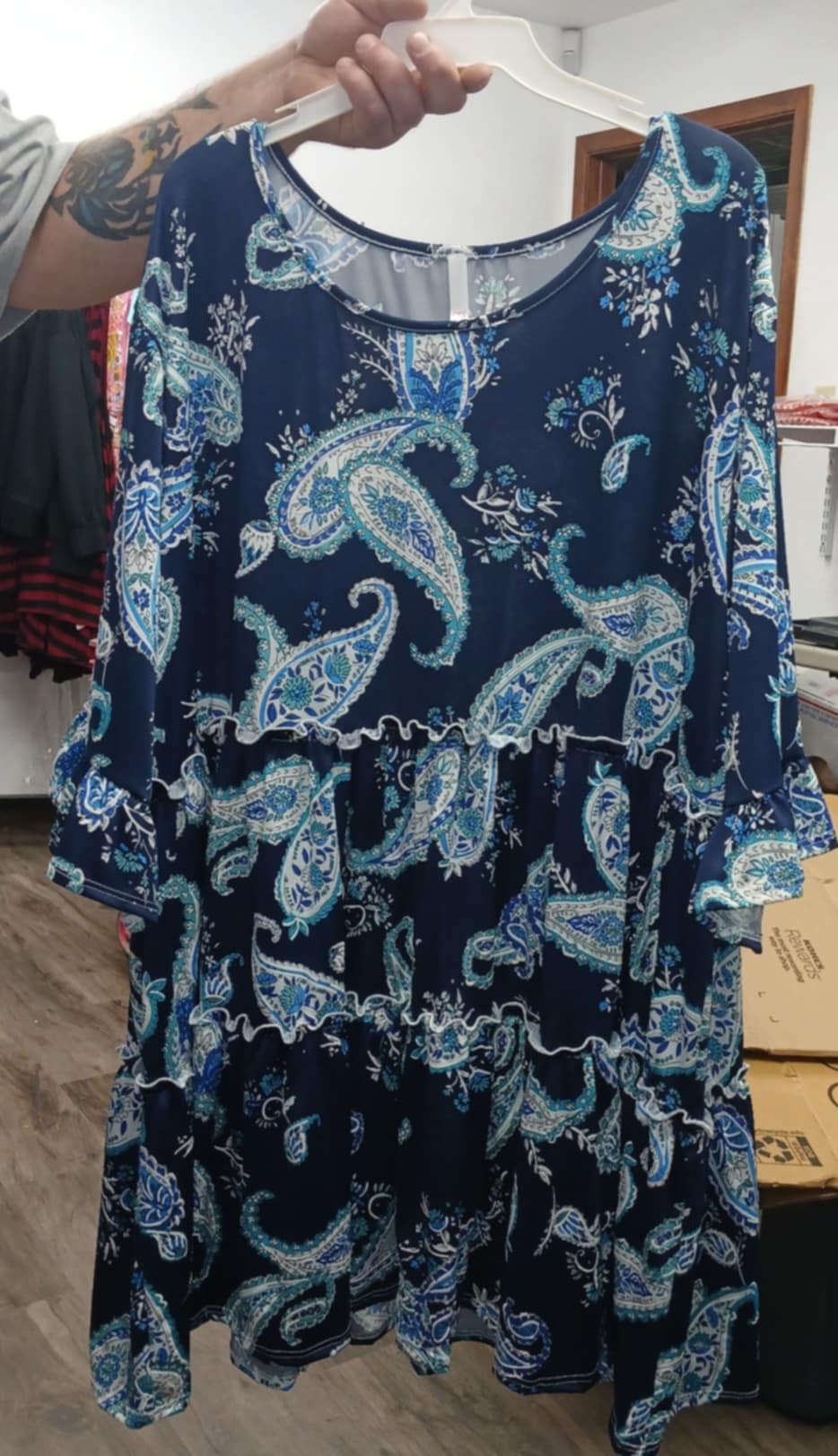 Navy Paisley Tiered Ruffle Shirt Top