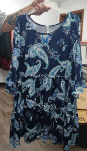 Navy Paisley Tiered Ruffle Shirt Top