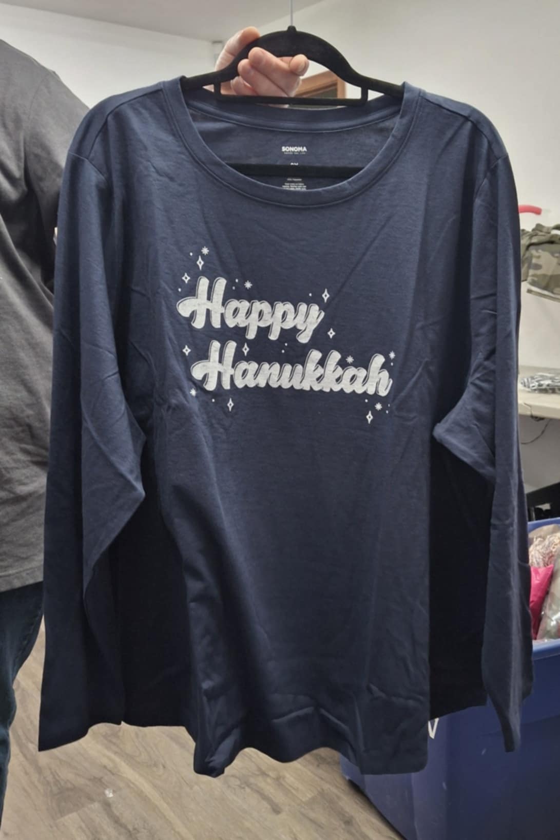 Navy Happy Hanukkah Holiday Long Sleeve Shirt Top