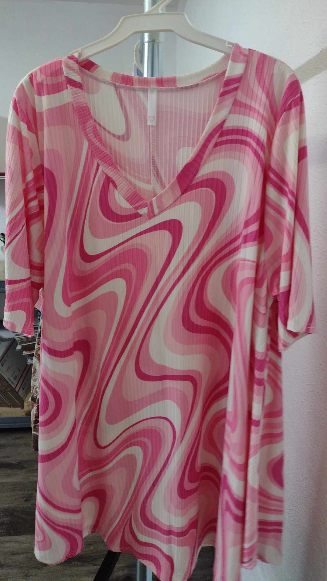 Ribbed Pink & White Tie Dye Swirl Shirt Top
