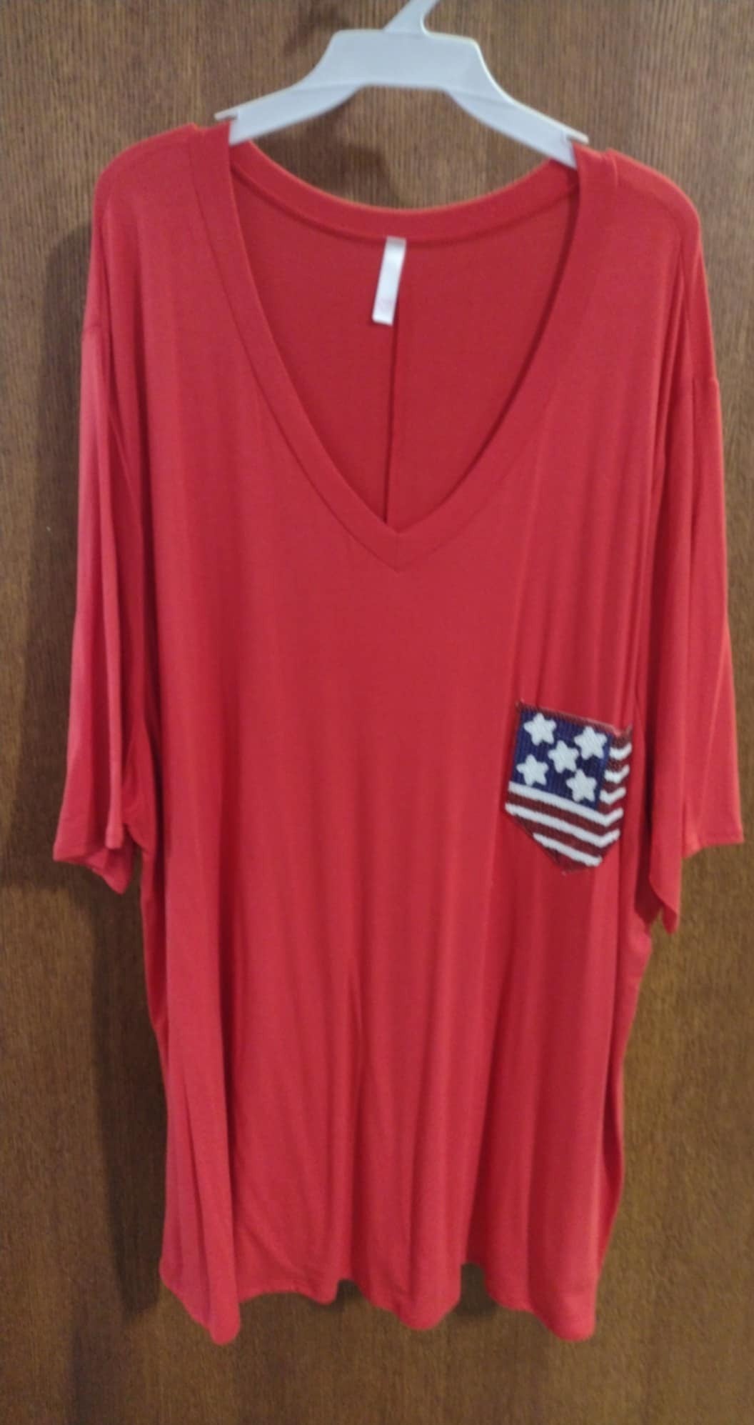 Patriotic Red USA Sequin Pocket Shirt Top