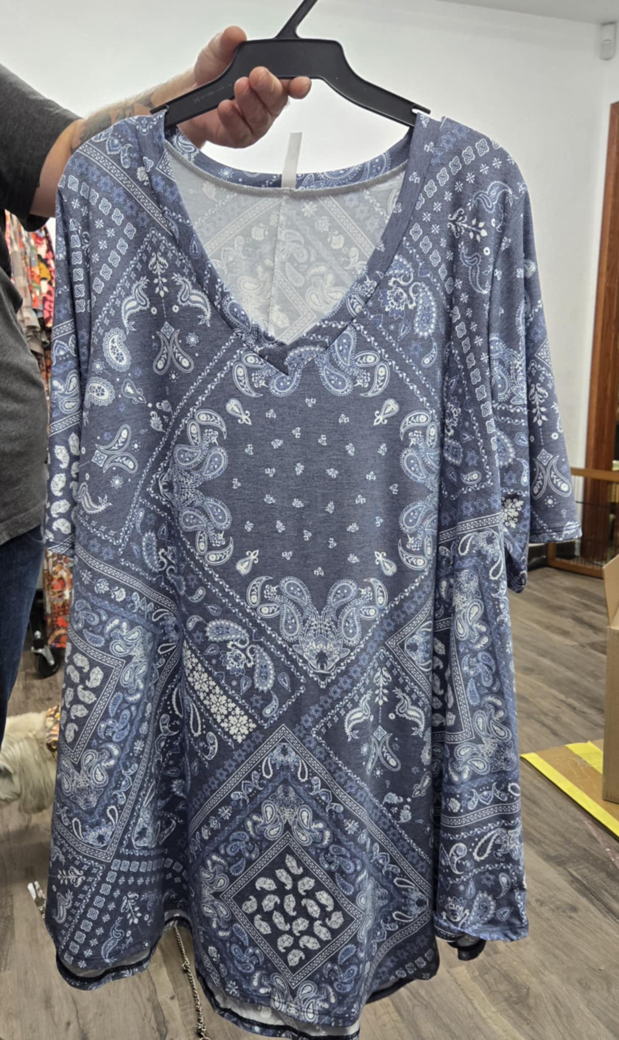 Blue Bandana Paisley V Neck Shirt Top