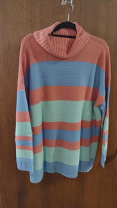 Coral Blue Mint Stripe Sweater Shirt Top