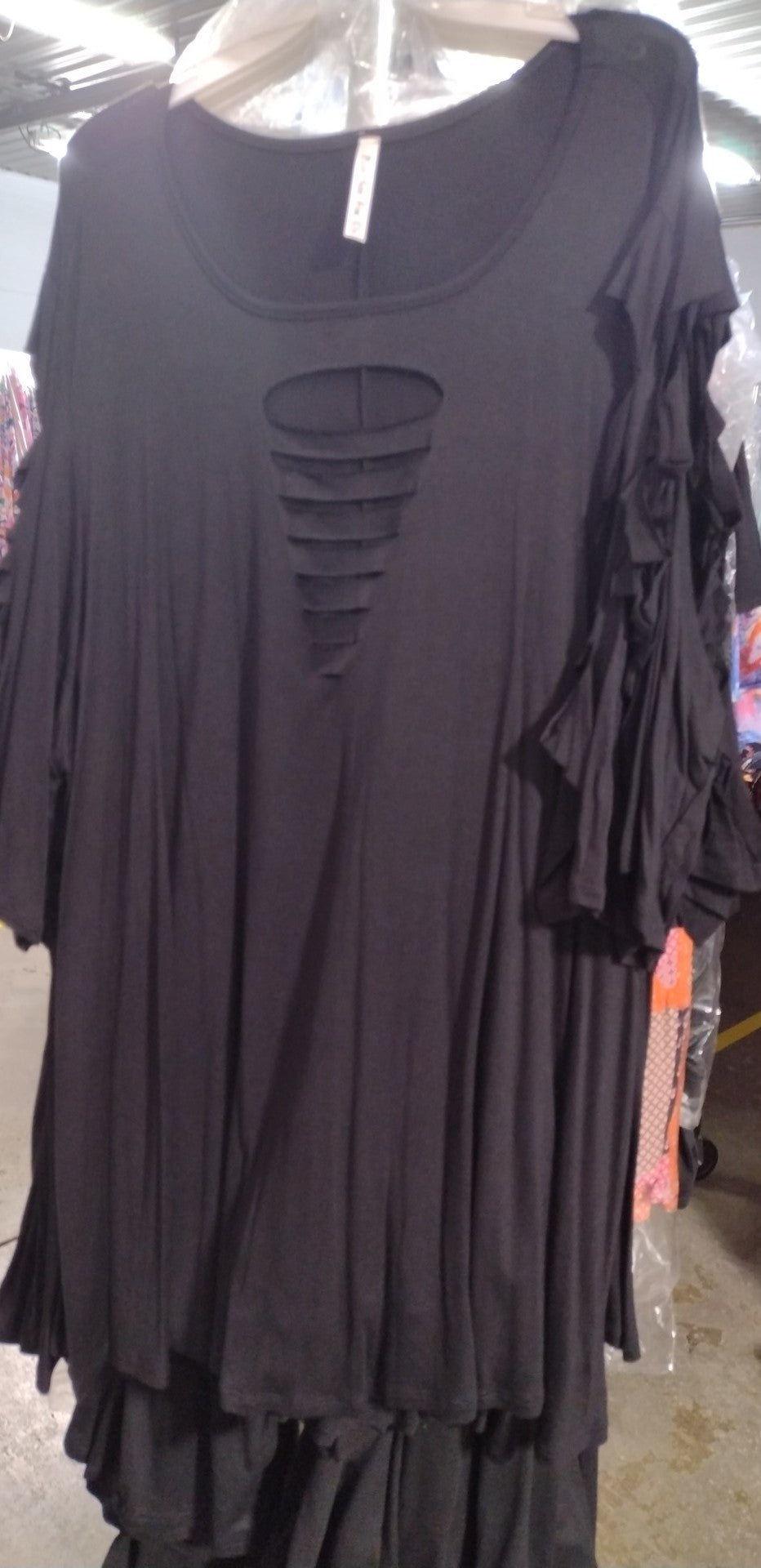PSFU Black Shredded Slashed Front Shirt Top