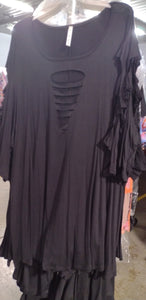 PSFU Black Shredded Slashed Front Shirt Top