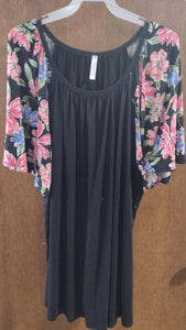 Black Shirt Top w Floral Sleeves