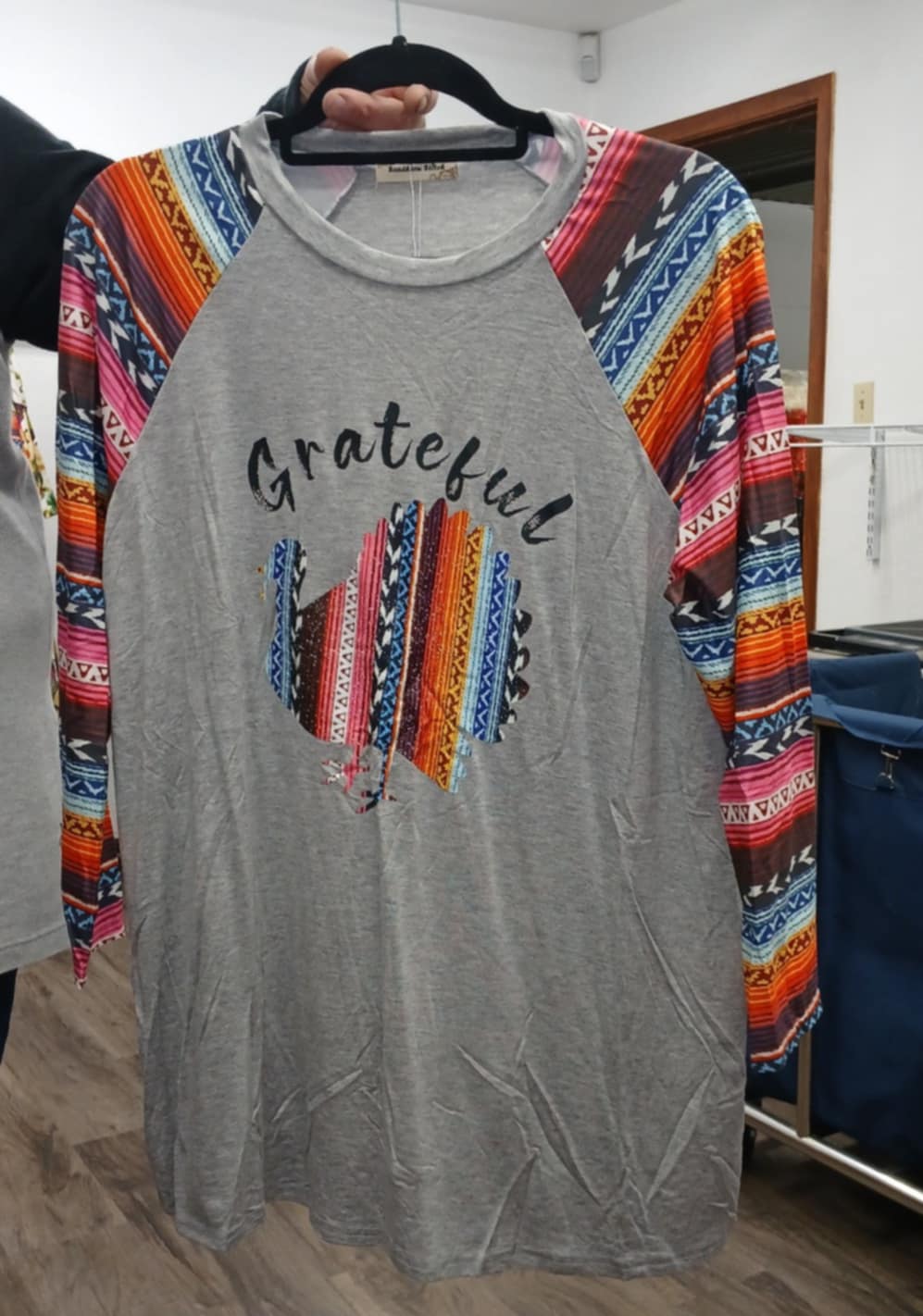 Grateful Turkey Western Print Sleeves Shirt Top