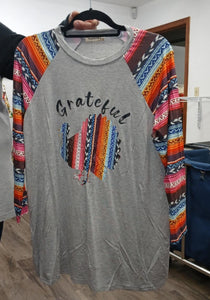 Grateful Turkey Western Print Sleeves Shirt Top