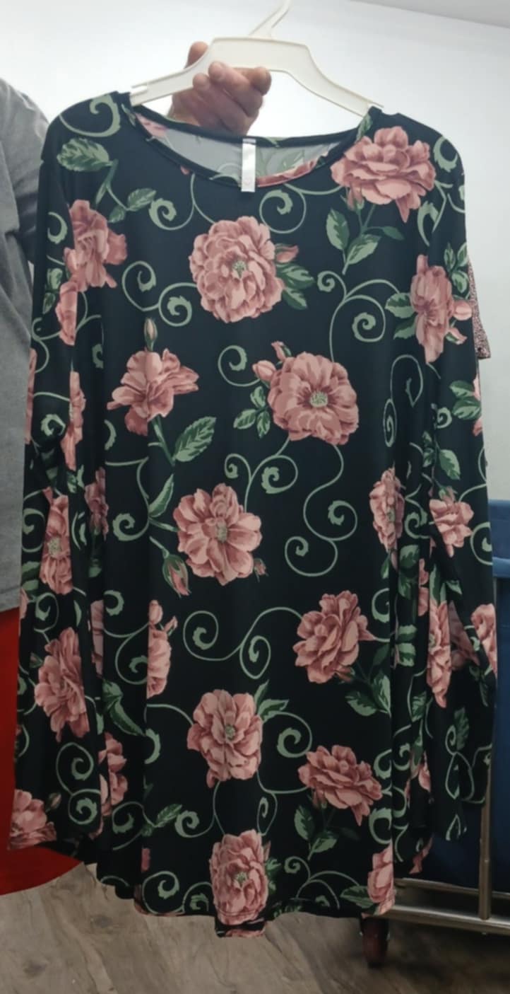 Black Pink Floral Shirt Top Long Sleeve