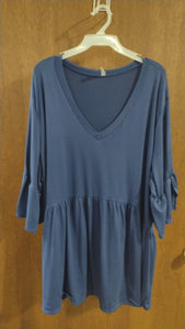 Solid Blue Shirt Top with V Neck